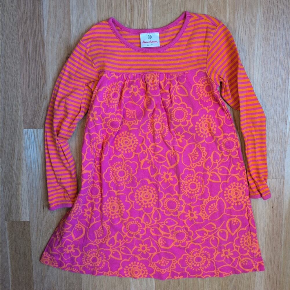 Hanna Andersson Floral Stripe Dress Girls Size 5 Pink Orange